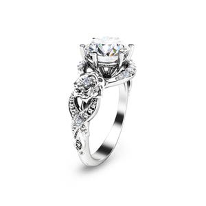 2 Carat Moissanite Engagement Ring 14K White Gold Engagement Ring Floral Moissanite Ring