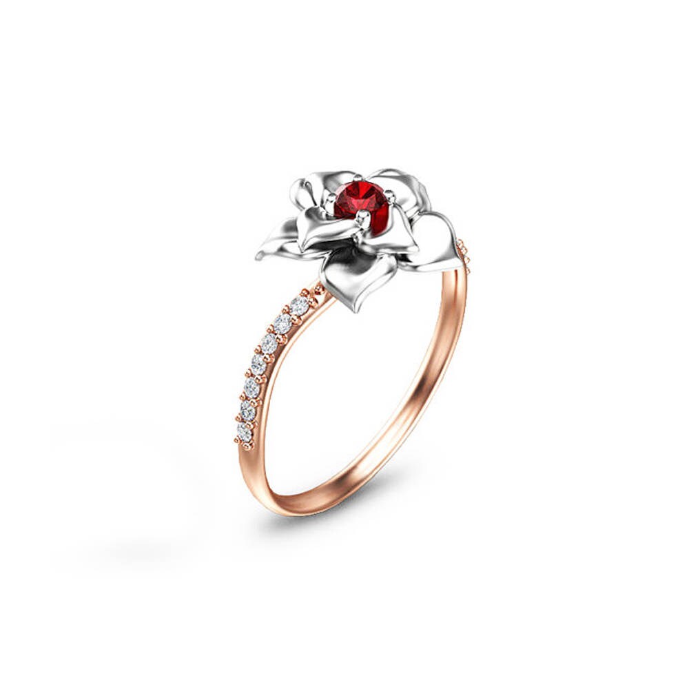 14K Two Tone Gold Ruby Ring Flower Design Engagement Ring Etsy Canada