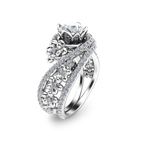 Special Reserved - Moissanite Engagement Ring Guard Set Unique 14K White  Gold Rings - 1st payment - Camellia Jewelry