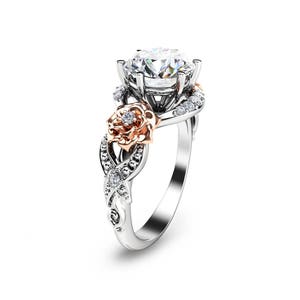 Vintage-Floral Diamond Engagement Ring Unqiue Design 2 Ct Lab Diamond Ring Flowers Accent Vintage Setting