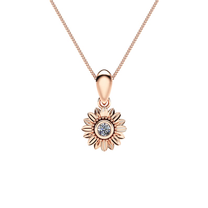 Sunflower Diamond Pendant 14K Rose Gold Bridal Jewelry Nature Etsy