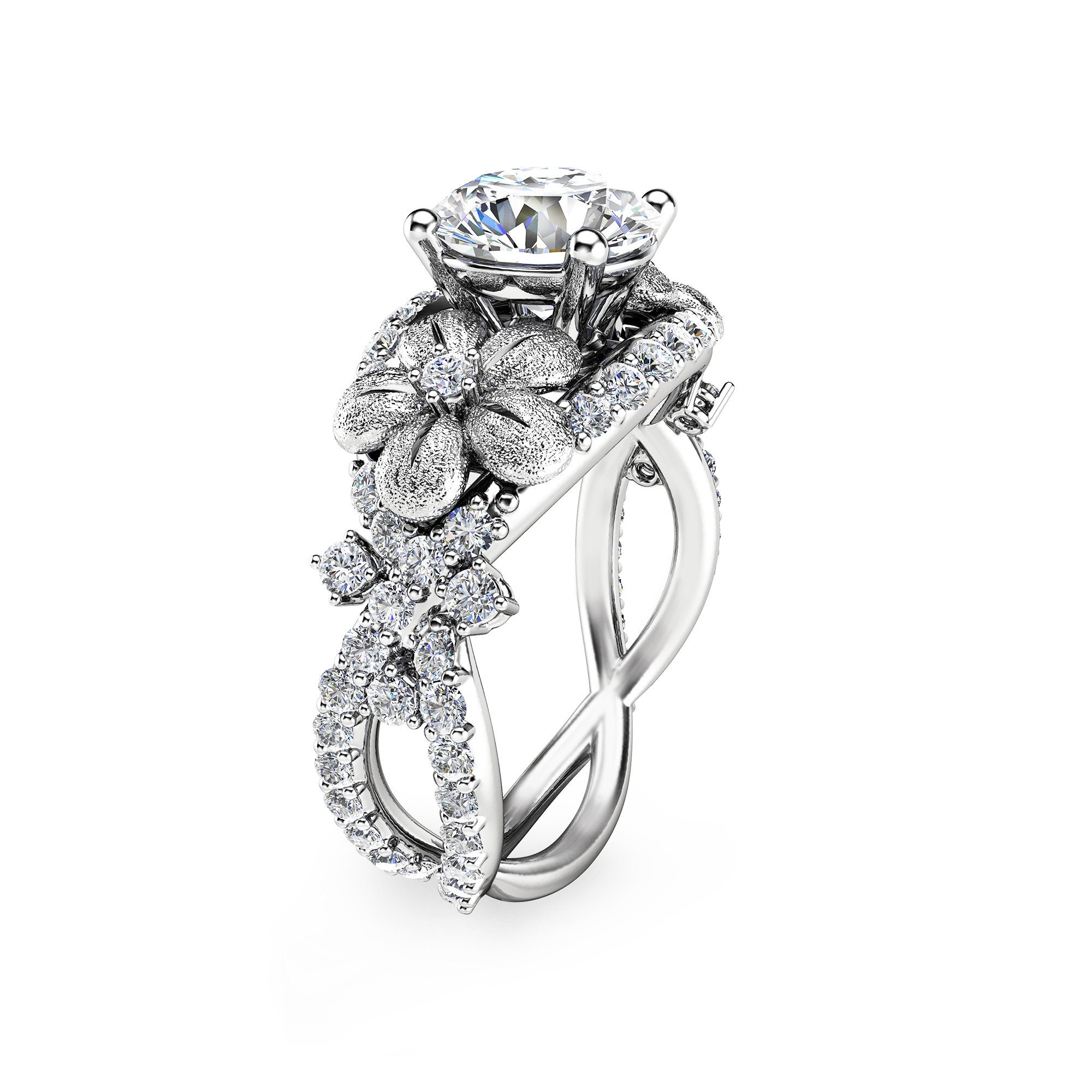 18k White Gold Floral Diamond Engagement Ring #106167 - Seattle Bellevue |  Joseph Jewelry