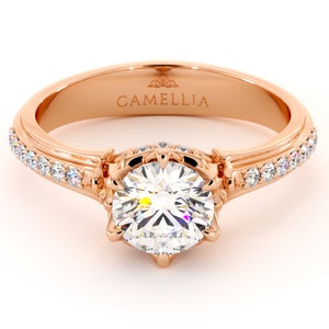 Lovely Moissanite Engagement Ring 14K Gold Natural Diamonds Classic Camellia Rings image 4