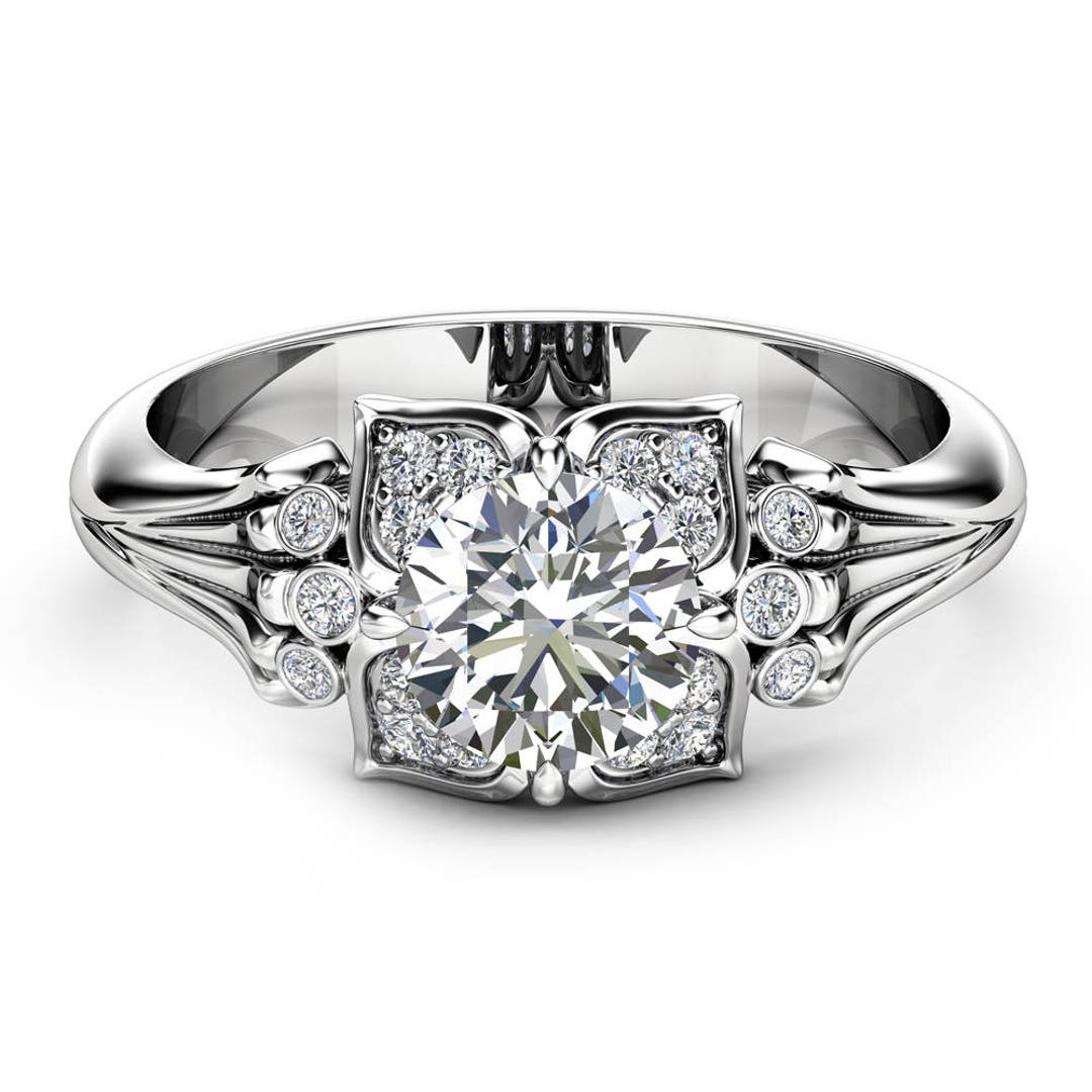 Unique Modern Lab Made Diamond Engagement Ring White Gold Etsy