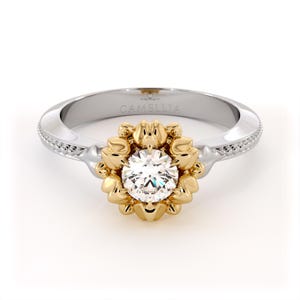 14K Weiß- und Gelbgold-Verlobungsring mit Labradorit - Inspiriert von Vintage
