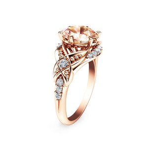 14K Rose Gold Engagement Ring Oval Morganite Ring Oval Cut Morganite Engagement Ring Unique Engagement Ring