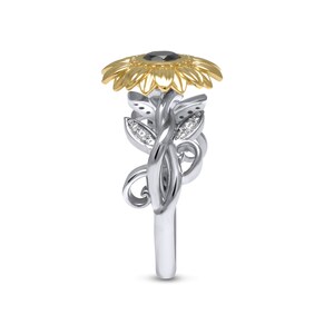 14k Gold Black Diamond Engagement Ring / Unique Sunflower - Etsy