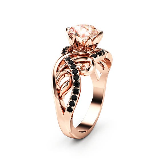 14K Rose Gold Morganite Engagement Ring Unique Halo Morganite | Etsy