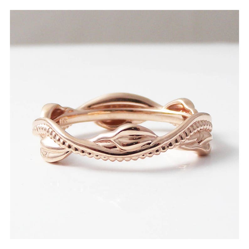 Eternity 14K Rose Gold Wedding Ring Leaf Wedding Band Rose Etsy Canada