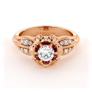 14K Gold Lab Diamond Floral Engagement Ring with Split Shank Design