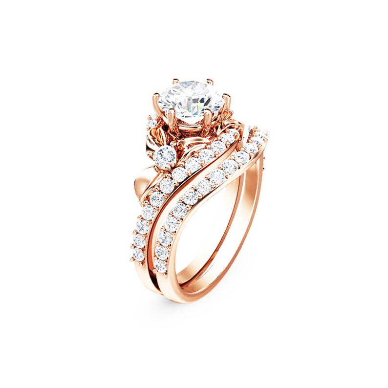 Flower Engagement Ring Set 14K Rose Gold Engagement Rings Etsy