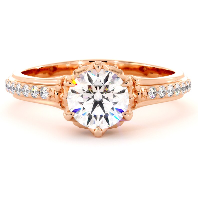 Lovely Moissanite Engagement Ring 14K Gold Natural Diamonds Classic Camellia Rings image 5