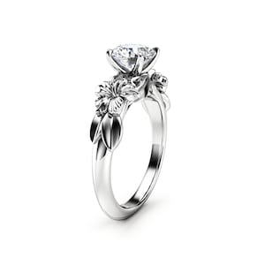 Hibiscus Flower Grown Diamond Engagement Ring Unique Engagement Ring Flower Ring Lab Diamond Floral Engagement Ring