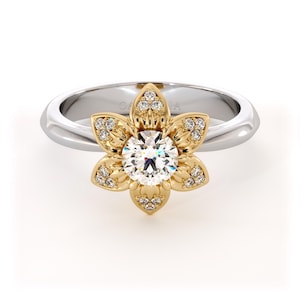 14K Weiß- und Gelbgold-Verlobungsring mit Labradorit - Inspiriert von der Natur