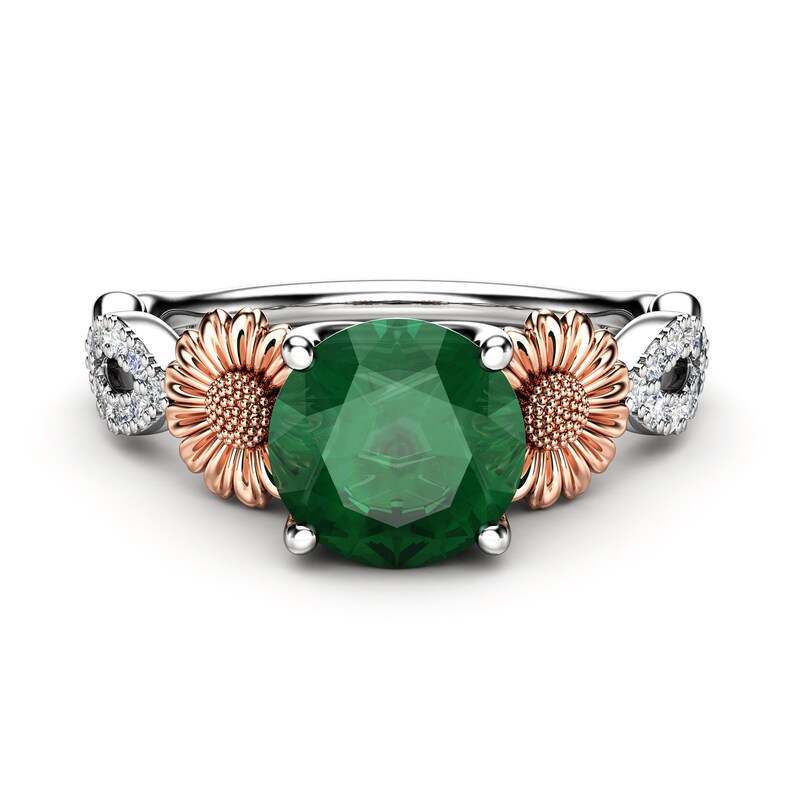 Rose Sunflowers Emerald Ring / Sunflower Ring for Women / Etsy