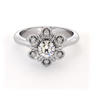 14K Gold Lab Diamond Floral Engagement Ring with Petal Detailing