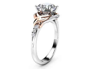 2 Carat Lab Created Diamond Vintage Inspired Engagement Ring Wedding 14K Two Tone Gold