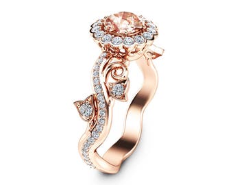 14K Rose Gold Morganite Ring Rose Gold Engagement Ring Morganite Engagement Ring Diamond Engagement Ring