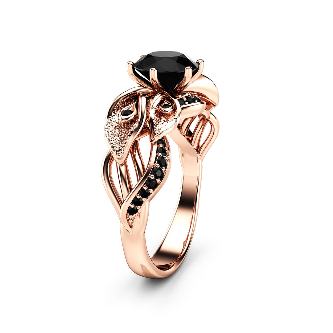 Calla Lily Black Diamond Engagement Ring 14K Rose Gold Diamond Ring ...