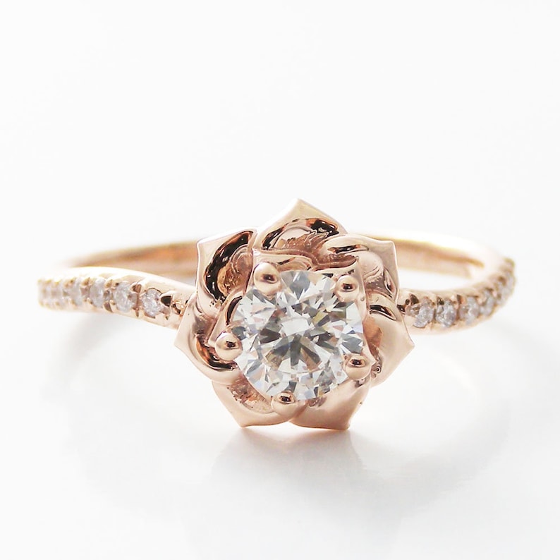 14K Rose Gold Diamond Engagement Ring 0.40ct Natural Diamond Rose Gold Flower Engagement Ring image 1
