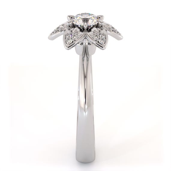 Exquisite Floral Cluster Lab Diamond Ring with Pave Petal Accents