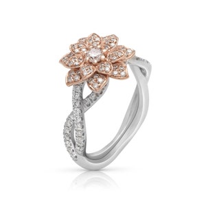 Rose Gold Dahlia Ring Unique Nature Inspired Diamonds Ring Unique Floral Ring Morning Dew Collection
