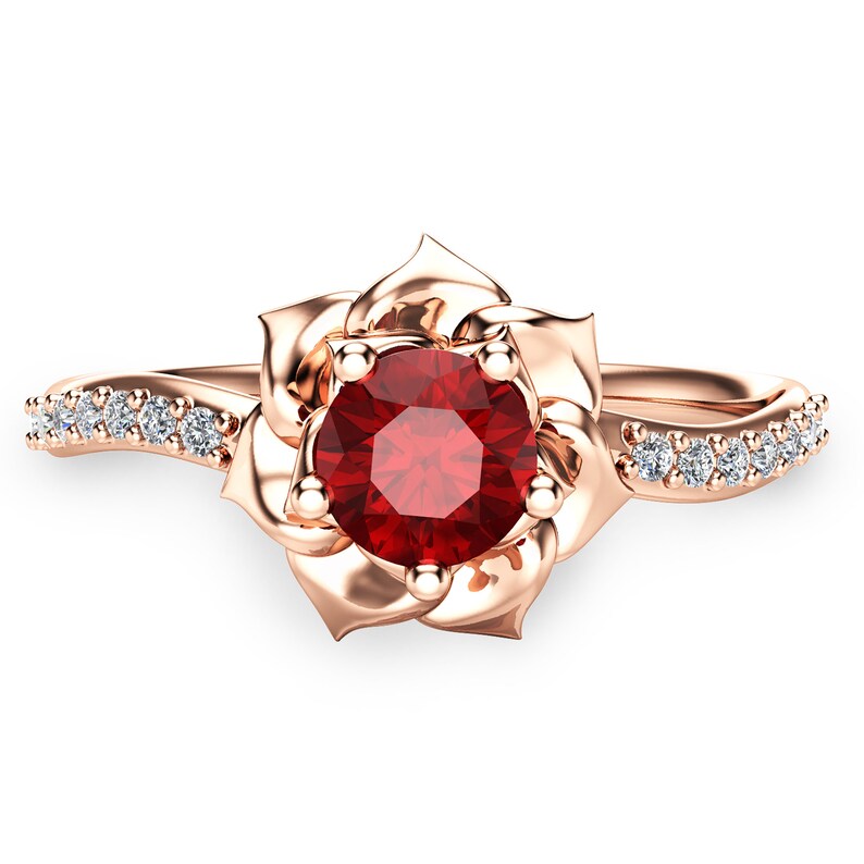 14K Rose Gold Ruby Ring Flower Engagement Ring Unique Ruby | Etsy