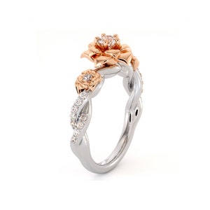 Diamond Engagement Ring 14K White & Rose Gold Ring Rose Engagement Ring