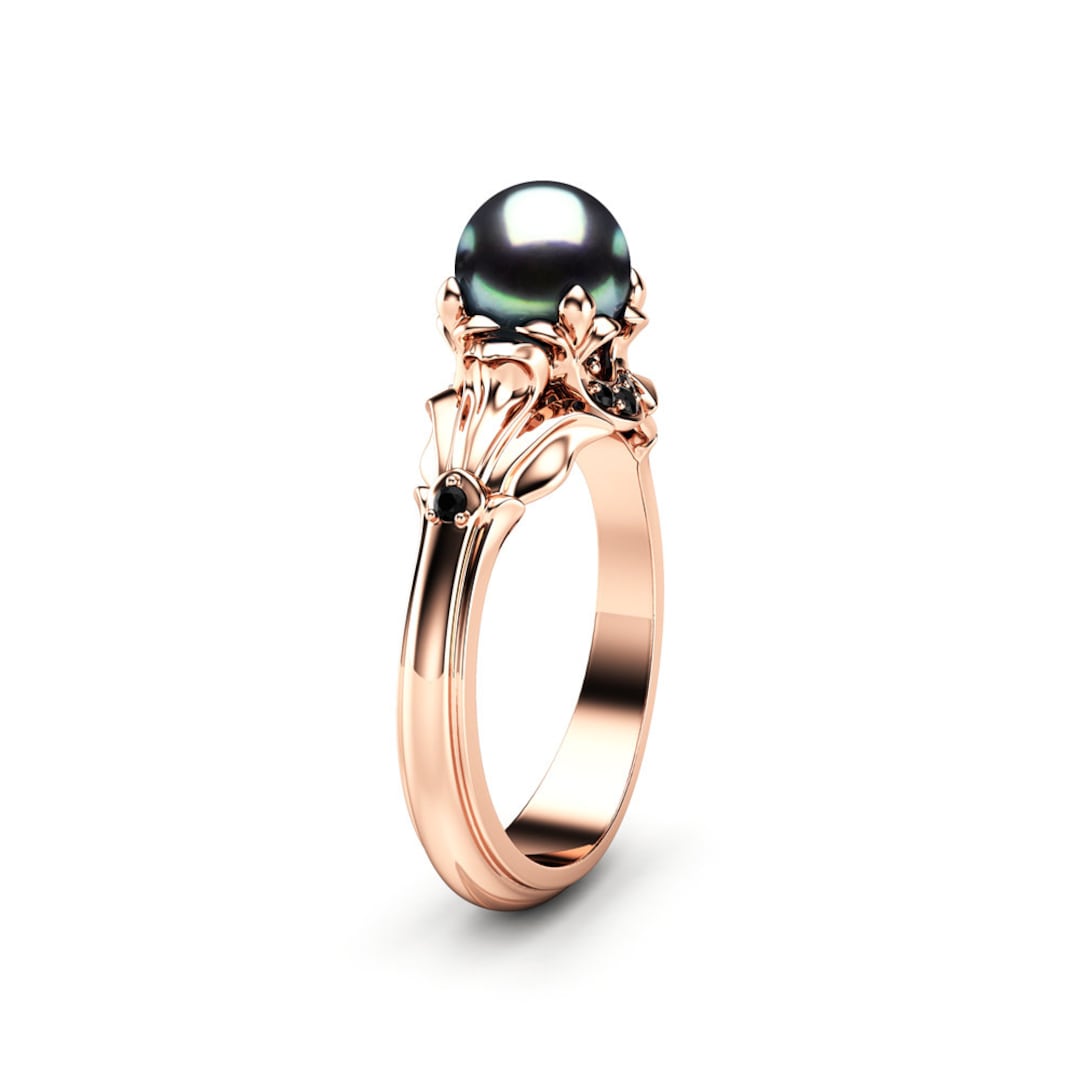 Rose gold black pearl ring best sale