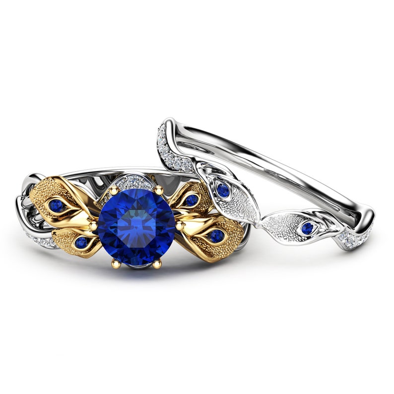 Calla Lily Sapphire Engagement Ring Set 14K Two Tone Gold Etsy