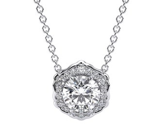IGI-certifierat lab diamanthalo-hänge - 14K gult guld