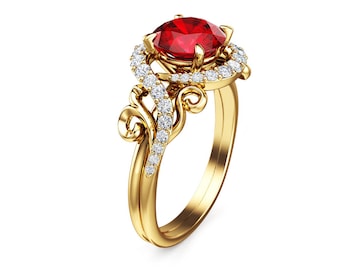 Rubin Gold Ring Rubin Edelstein Ring Roter Rubin Verlobungsring 14K Gelbgold Zarter Goldring