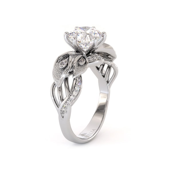 Calla Lily Lab Grown Diamond Engagement Ring – Unique Floral Design