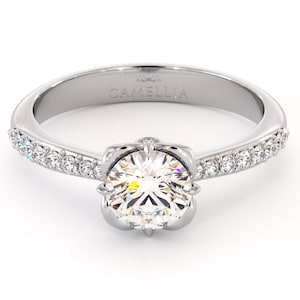 Tulip Diamond Engagement Ring with Lab Grown Diamond – Nature Inspired Floral Solitaire Ring for Her