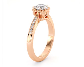 Blossoming Moissanite Classic Gold Engagement Ring 14K Rose Gold Natural Diamonds Ring