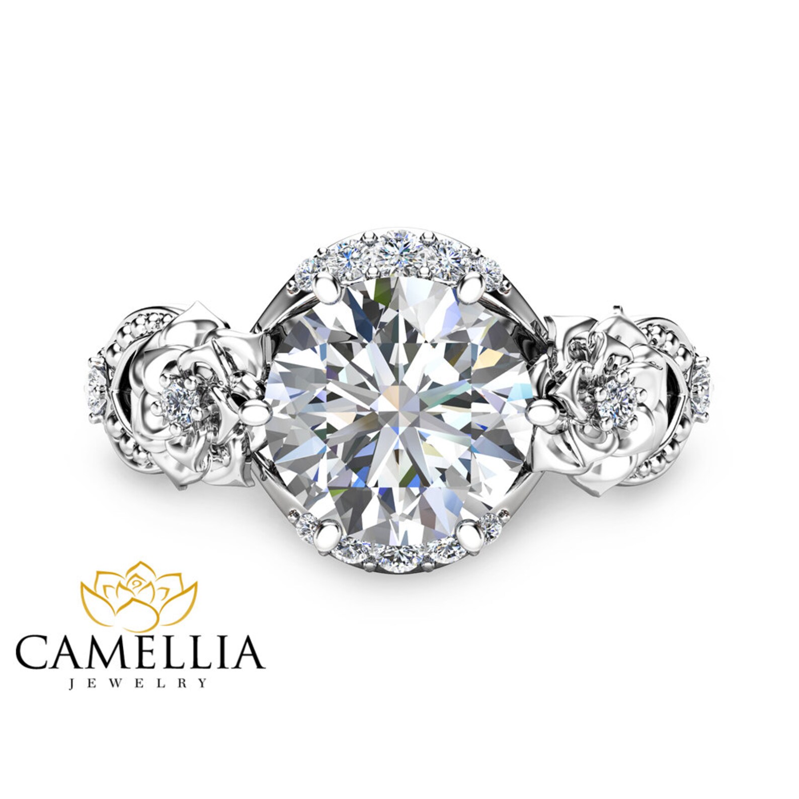 2ct Moissanite Engagement Ring 14K White Gold Engagement Ring Etsy