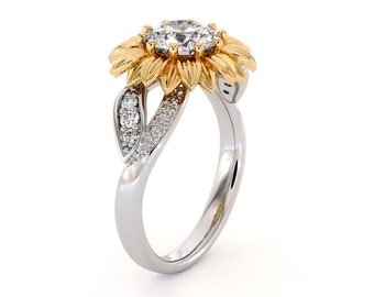 14K Gold 1 Ct. Lab Diamond Sunflower Engagement Ring