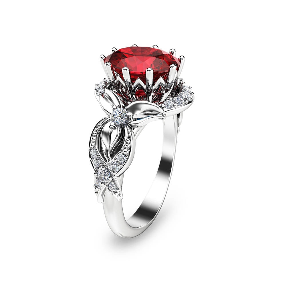 Ruby Engagement Ring Oval Cut Ruby Ring White Gold Engagement Etsy