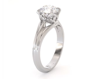 Unique Solitaire Moissanite Ring 14K White Gold Engagement Ring
