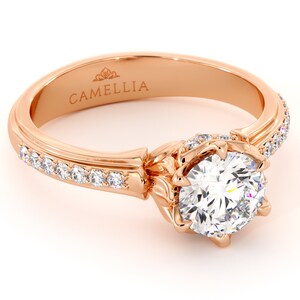 Lovely Moissanite Engagement Ring 14K Gold Natural Diamonds Classic Camellia Rings image 3