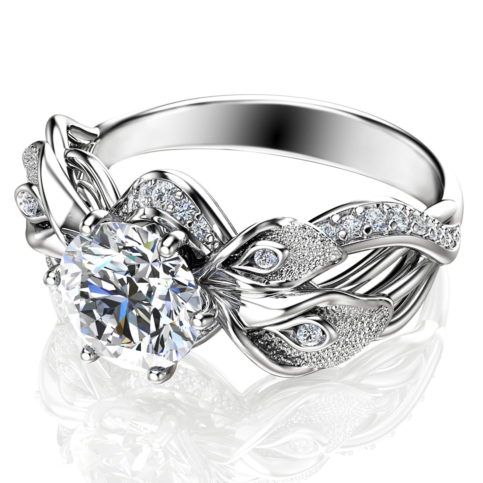 Calla Lily Moissanite Engagement Ring 14K White Gold Etsy