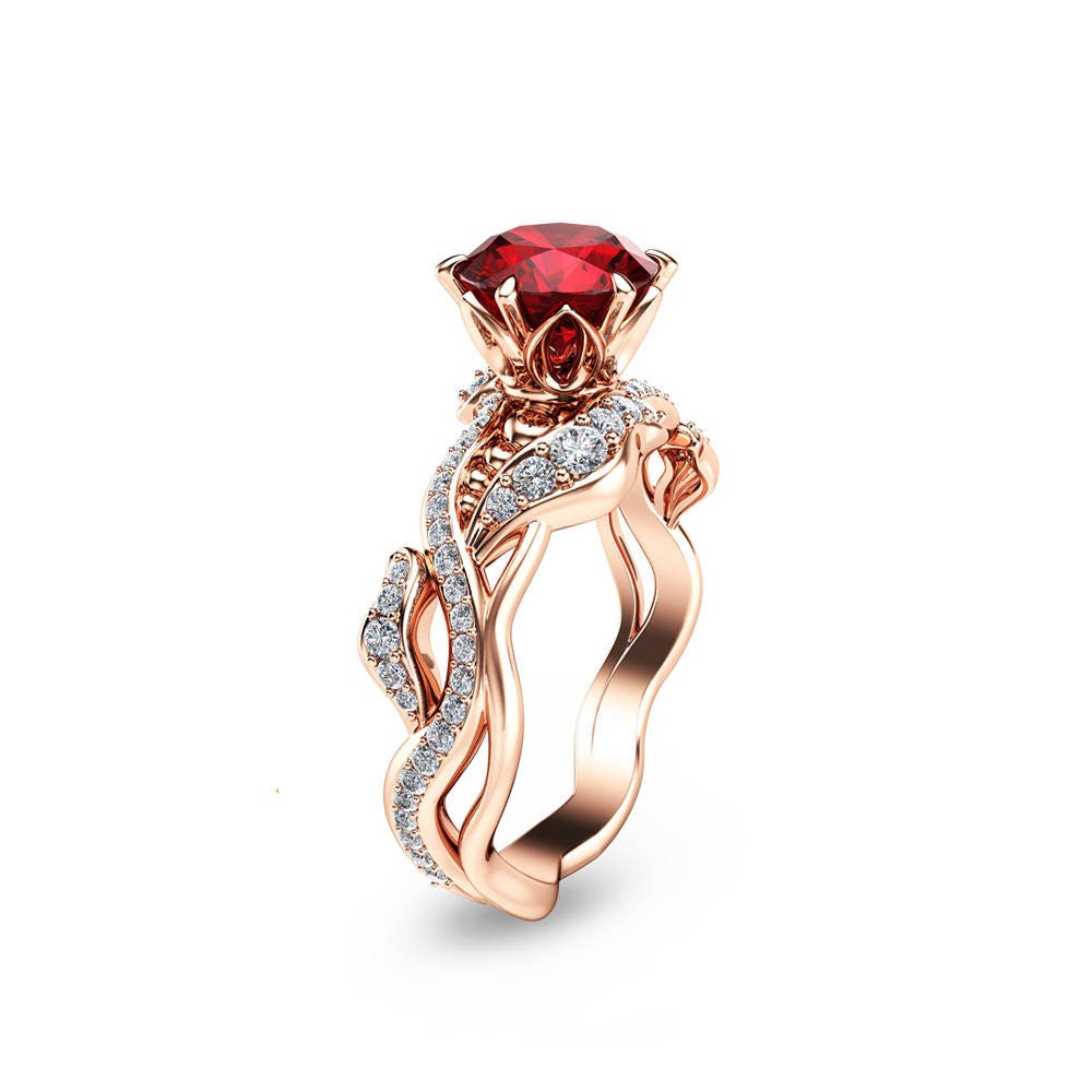 Rose Gold Ruby Engagement Ring Twisted Ruby Bridal Ring 14K | Etsy