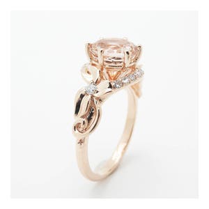 Unique 2 Carat Morganite Ring Morganite Engagement Ring 14K Rose Gold Vintage Anniversary Ring