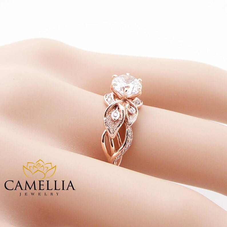 Calla Lily Moissanite Engagement Ring 14K Rose Gold Moissanite Etsy