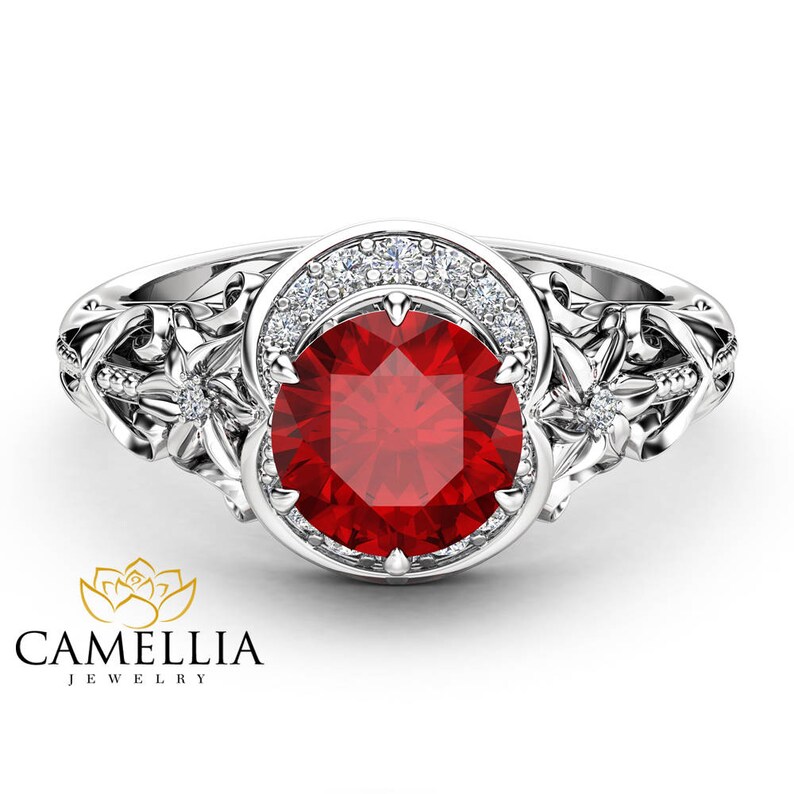 Unique Engagement Ring 14K White Gold Ring 2 Carat Etsy