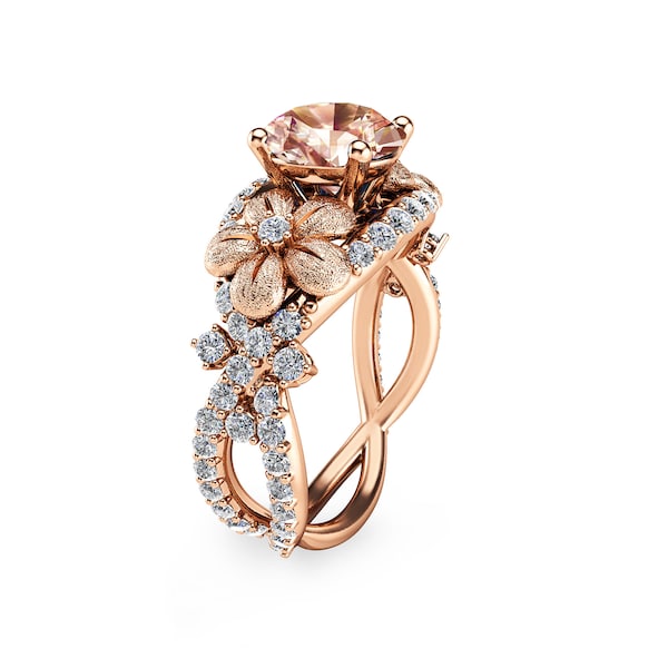 14K Rose Gold Natural Morganite Ring Nature Inspired Engagement Ring