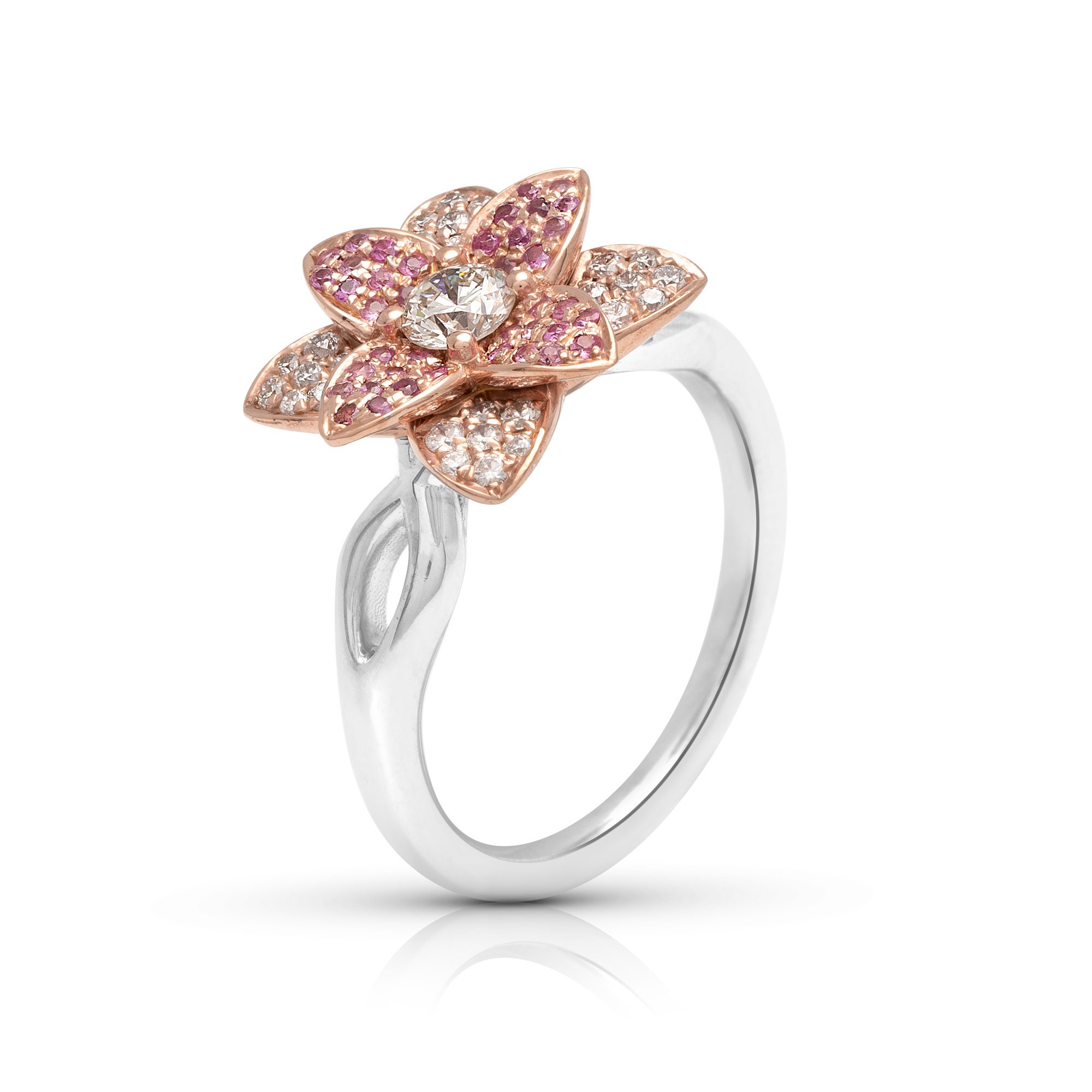 Diamond Flower Engagement Ring 14K White Gold Flower Ring with | Etsy