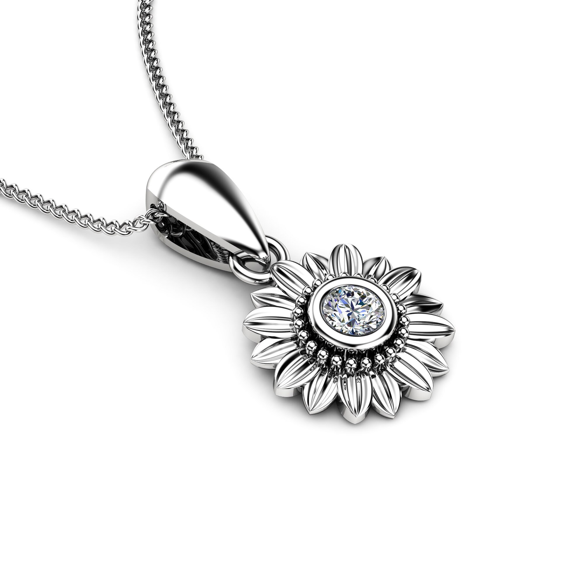 Sunflower Diamond Pendant 14K White 