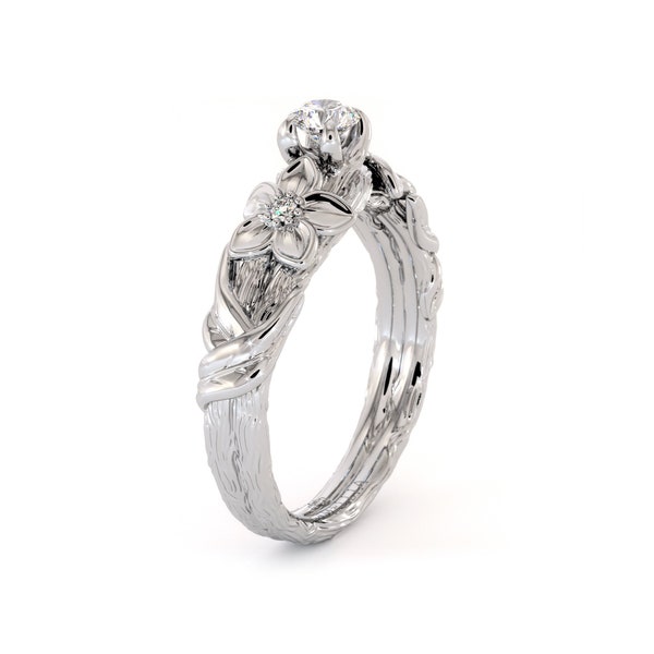 Anillo de compromiso con diamantes cultivados en laboratorio floral: banda de enredadera inspirada en la naturaleza