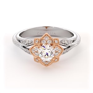 14K Weiß- und Roségold-Verlobungsring mit Labradorit - Inspiriert von der Natur